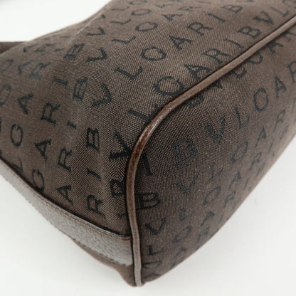Bvlgari Logomania Suede, Brown, Canvas, Handbag