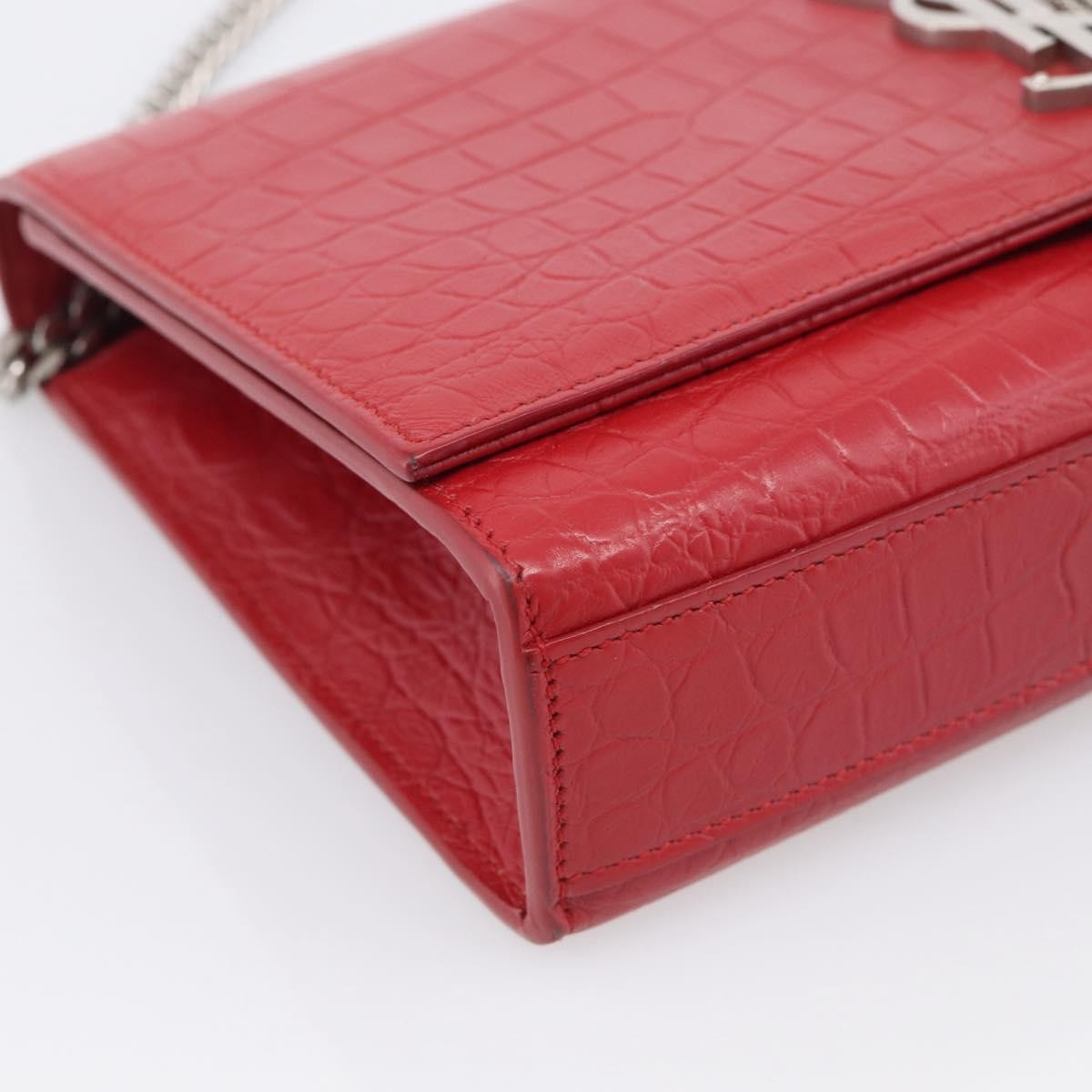 Saint Laurent Classic Monogram Crocodile Embossed Leather, Red, Leather, Crossbody Bag