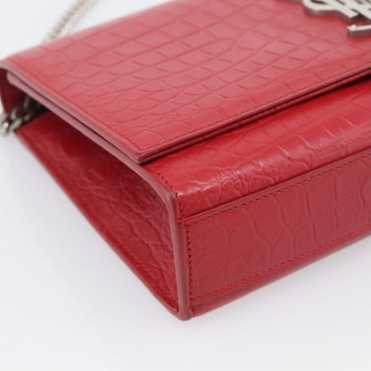 Saint Laurent Classic Monogram Crocodile Embossed Leather, Red, Leather, Crossbody Bag