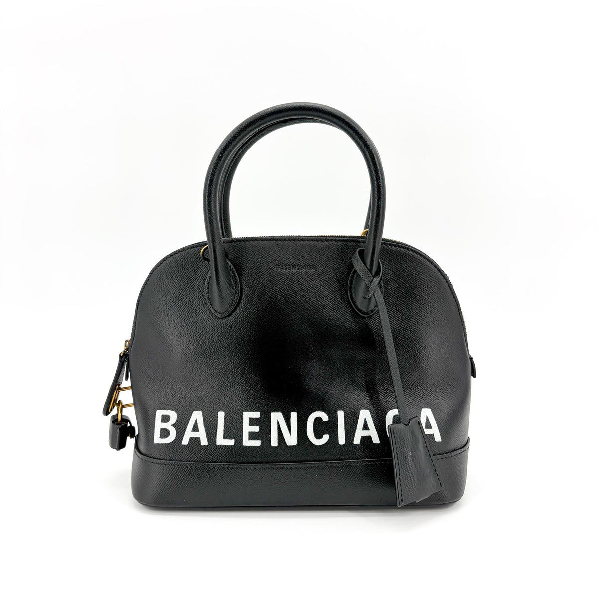 Balenciaga Logo Ville Leather, Black, Calfskin, Handbag