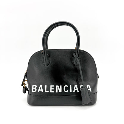 Balenciaga Logo Ville Leather, Black, Calfskin, Handbag