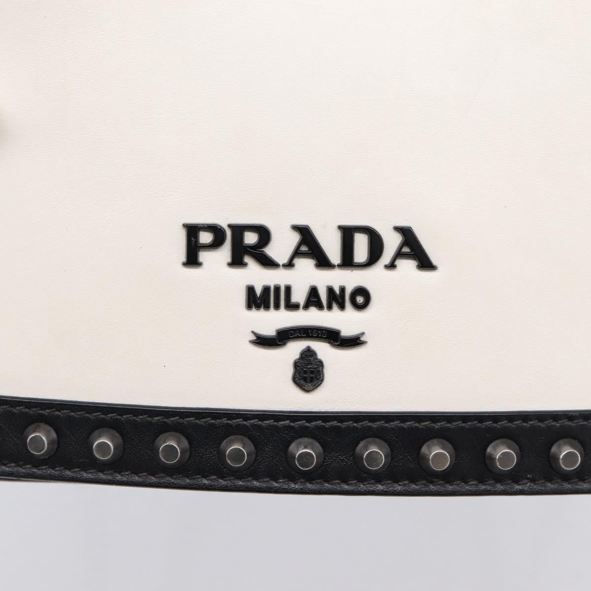 Prada Chain Flap Studded Glace Calf, White, Leather, Shoulder Bag
