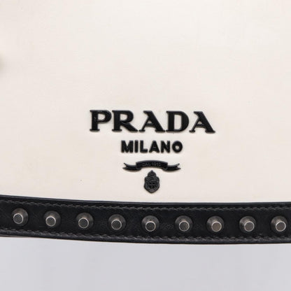 Prada Chain Flap Studded Glace Calf, White, Leather, Shoulder Bag
