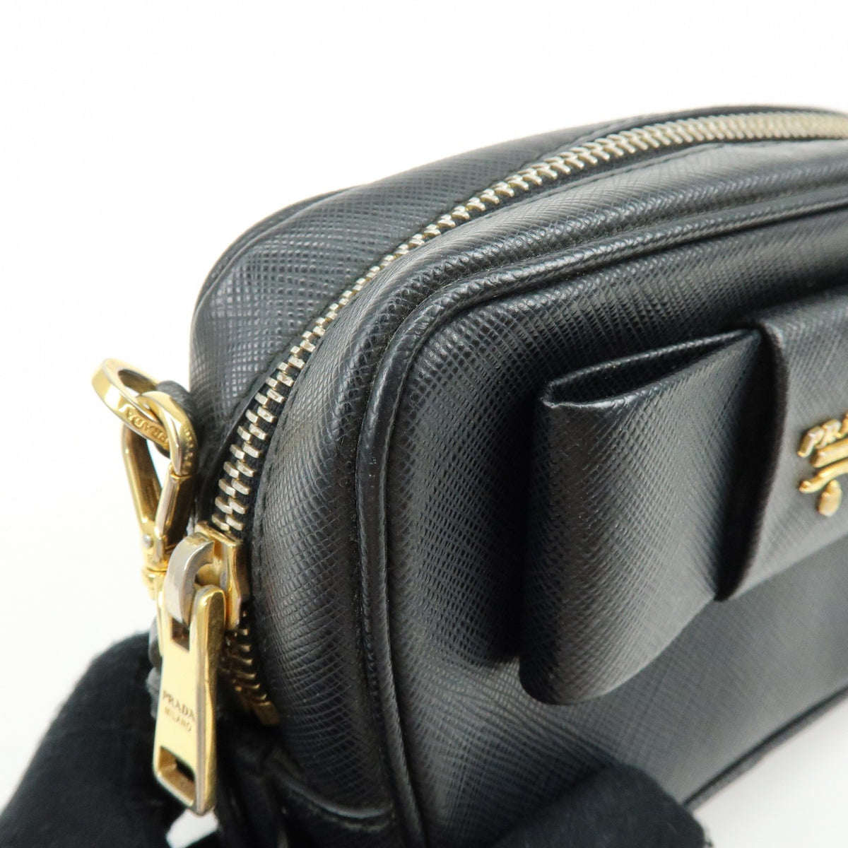 Prada Bow Camera Saffiano Leather, Black, Leather, Crossbody Bag