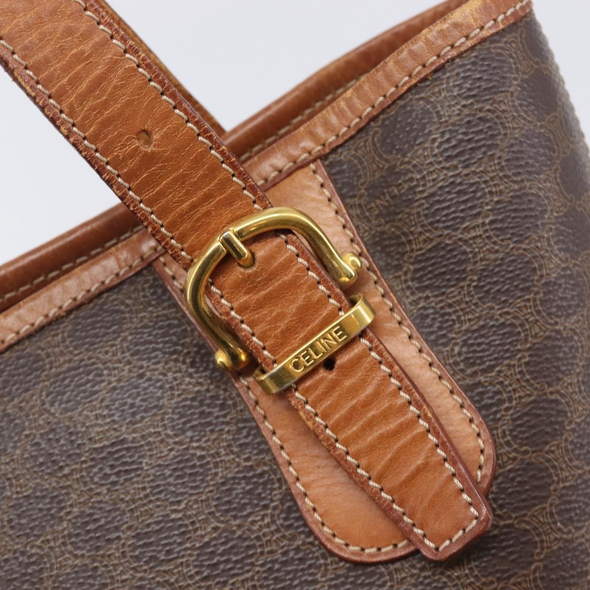 Celine Vintage Macadam Shopper Coated Canvas, Brown, Canvas, Tote Bag