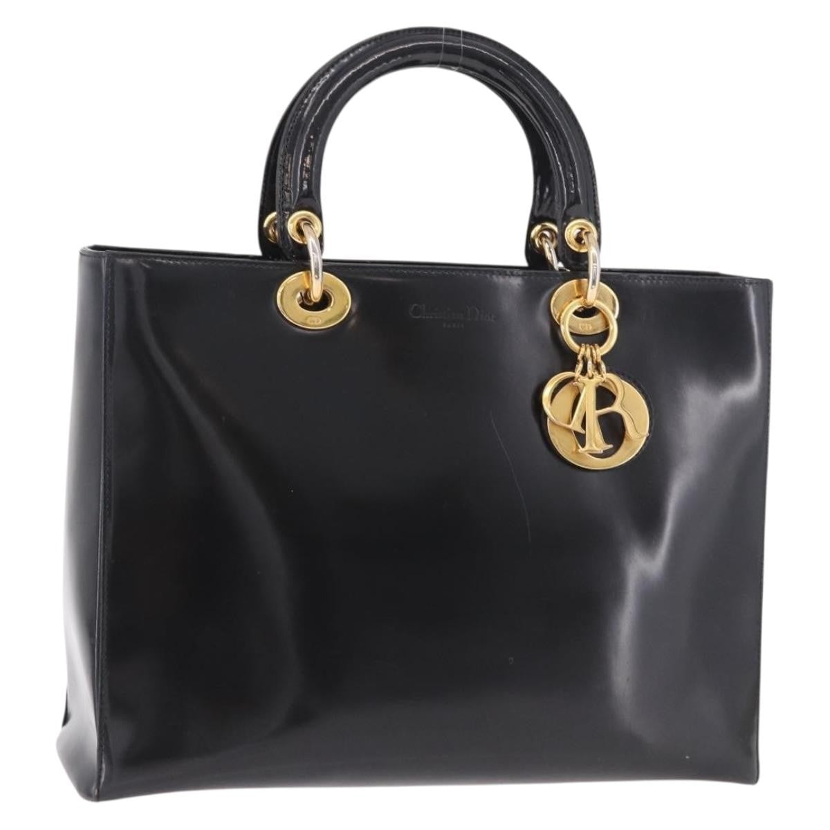 Christian Dior Vintage Lady Dior Patent, Black, Patent Leather, Handbag