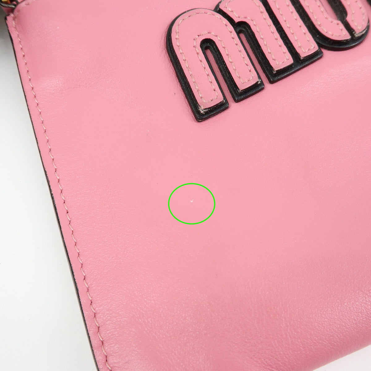 Miu Miu Logo Chain Clutch Shearling, Pink, Leather, Clutch