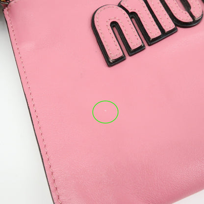Miu Miu Logo Chain Clutch Shearling, Pink, Leather, Clutch