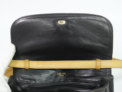 Celine Vintage Flap Leather, Black, Leather, Shoulder Bag