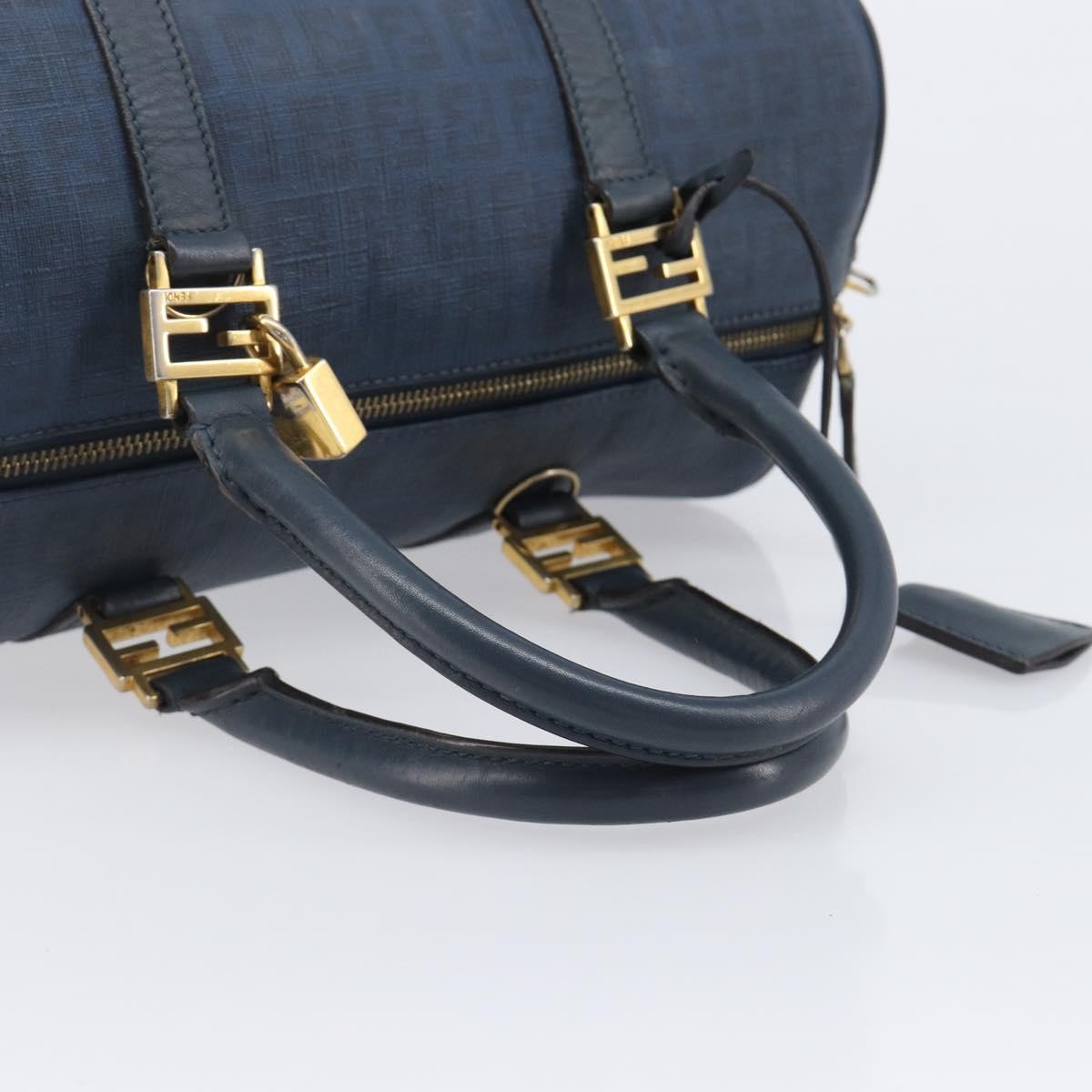Fendi Boston Zucchino Coated Canvas, Navy, Canvas, Handbag