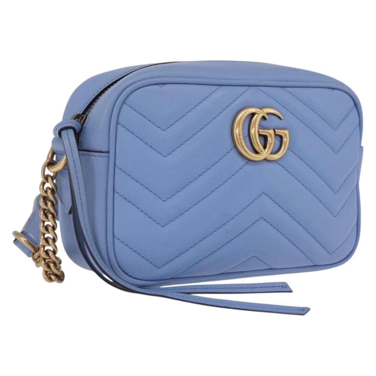 Gucci GG Marmont Matelasse Patent, Blue, Leather, Shoulder Bag