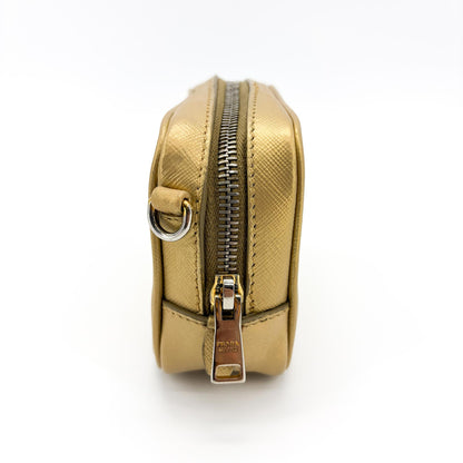 Prada Camera Saffiano Leather, Gold, Leather, Shoulder Bag