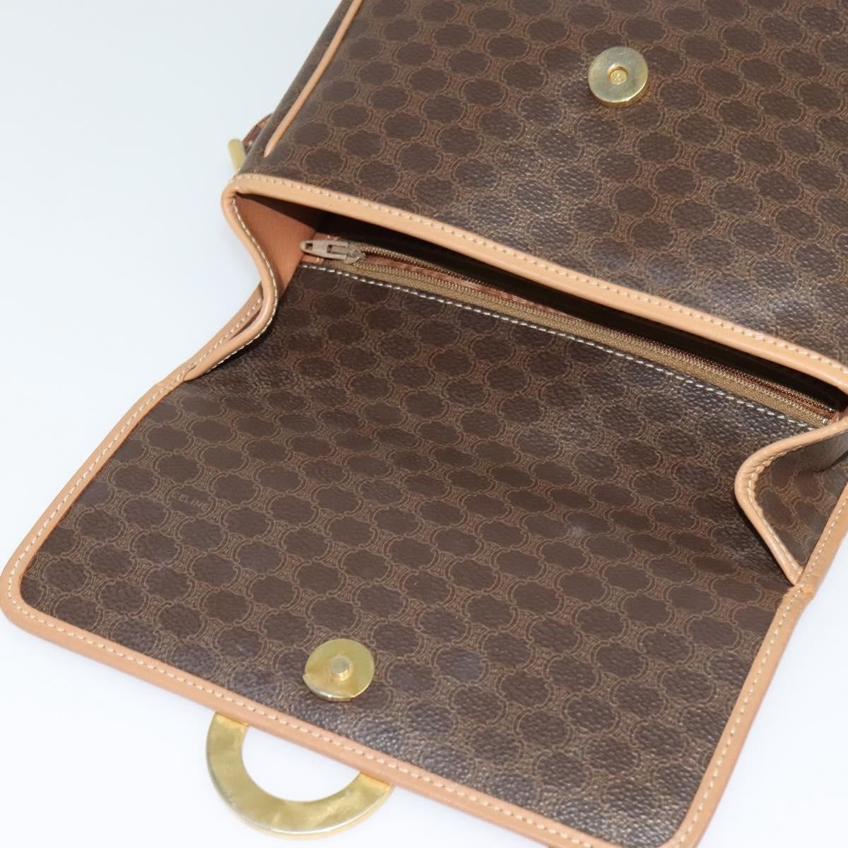 Celine Vintage Macadam Circle Logo Canvas and Leather, Brown, Canvas, Shoulder Bag
