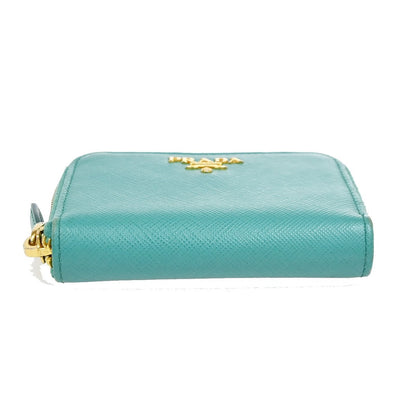 Prada Zip Around Saffiano Leather, Blue, Leather, Wallet