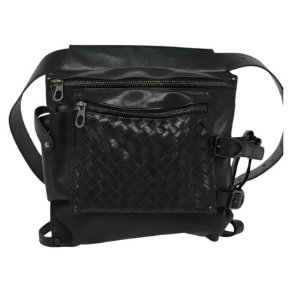 Bottega Veneta Utility Waist Leather with Intrecciato, Black, Leather, Shoulder Bag