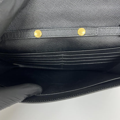 Prada Wallet on Chain Saffiano, Black, Leather, Shoulder Bag