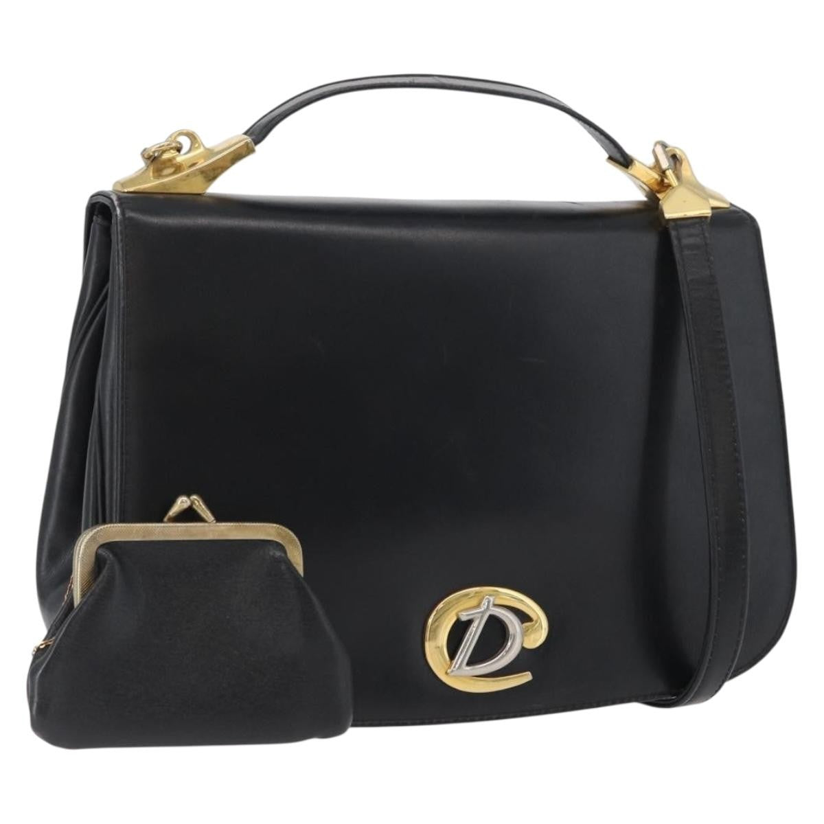 Christian Dior Vintage CD Logo Leather, Black, Leather, Shoulder Bag