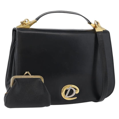 Christian Dior Vintage CD Logo Leather, Black, Leather, Shoulder Bag