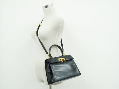 Salvatore Ferragamo Convertible Top Handle Leather, Navy, Leather, Handbag