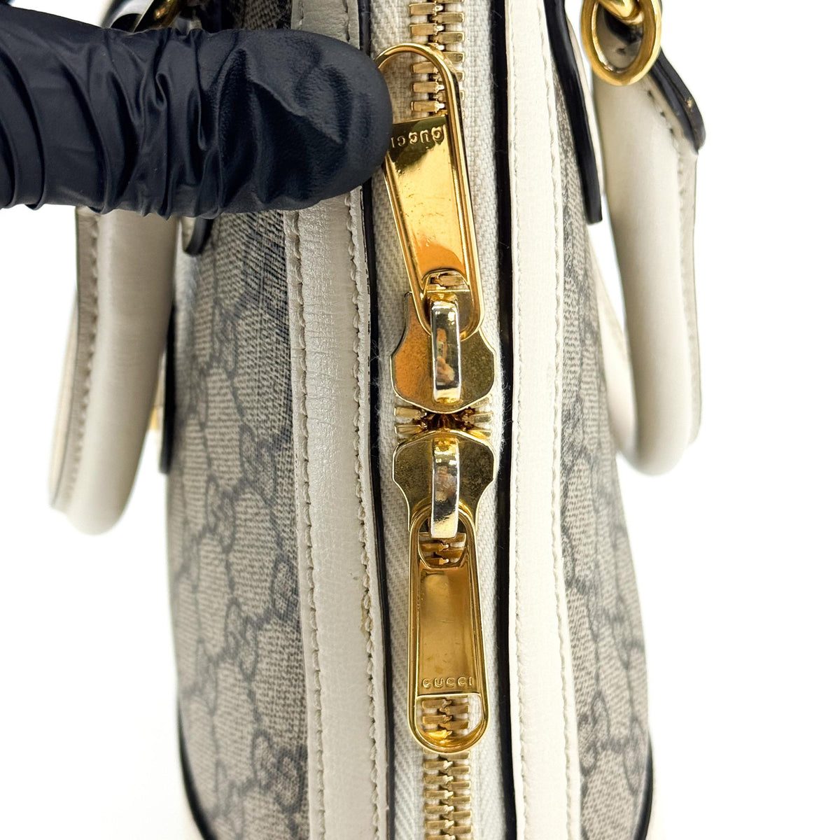 Gucci Horsebit 1955 Top Handle GG Canvas with Leather, White, Canvas, Handbag