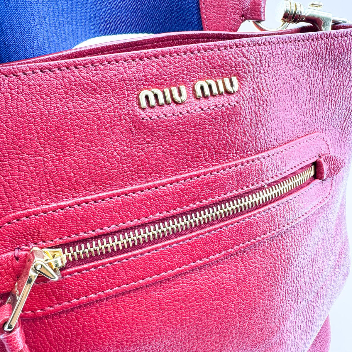 Miu Miu Shoulder Leather, Navy, Leather, Shoulder Bag