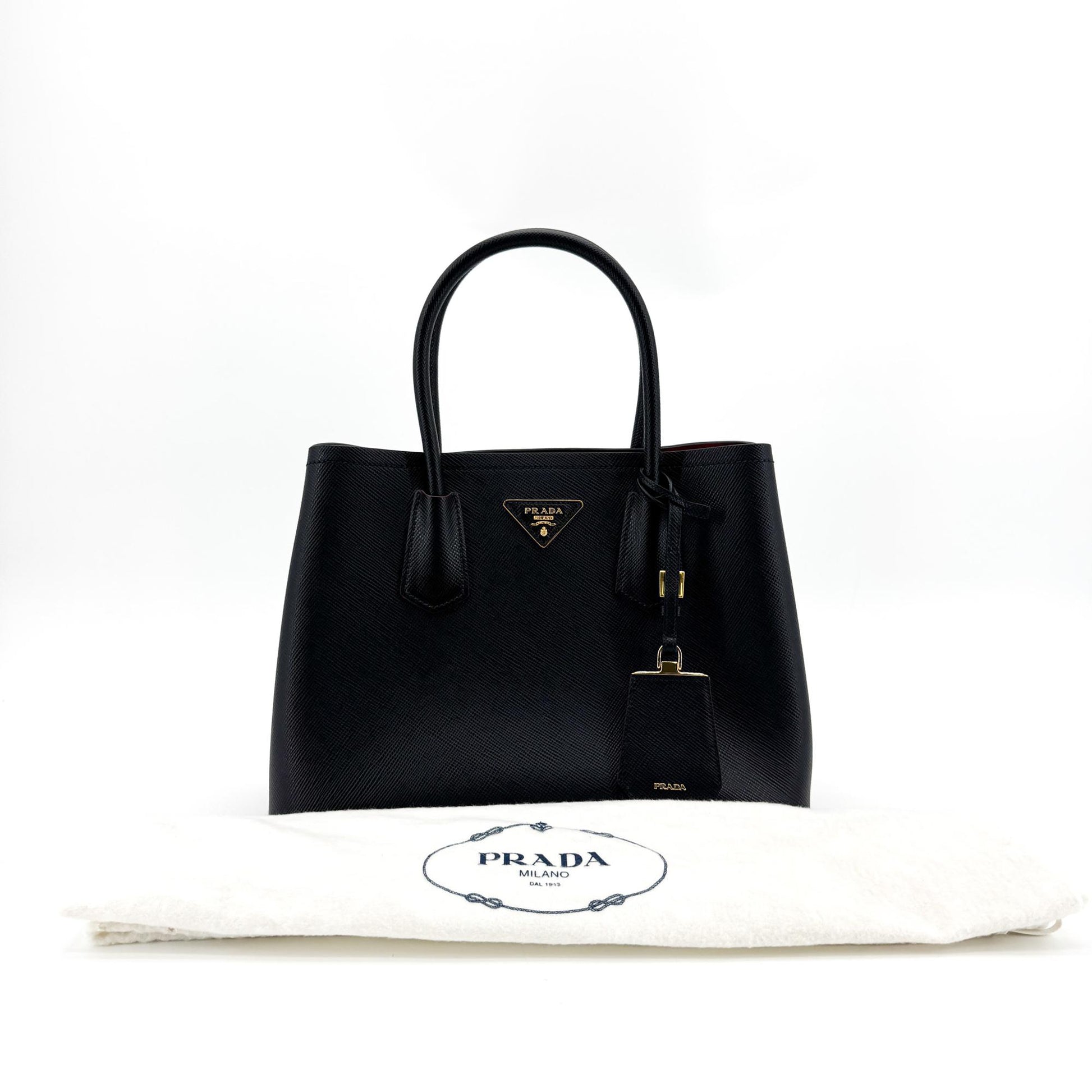 Prada Cuir Double Saffiano Leather, Black, Leather, Tote Bag