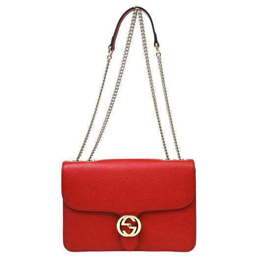Gucci Interlocking Leather, Red, Leather, Shoulder Bag
