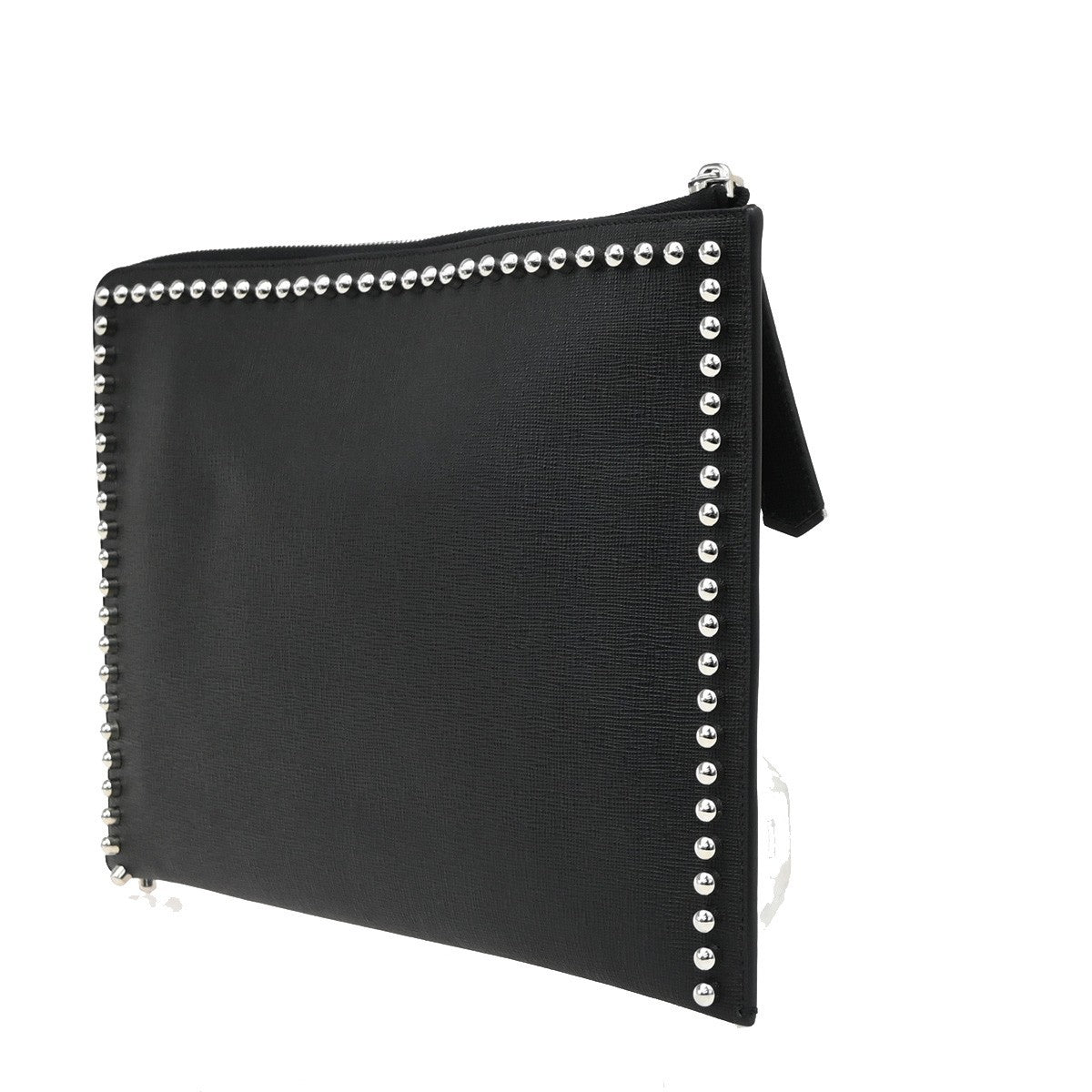Fendi Karlito Studded Saffiano Leather, Black, Leather, Clutch