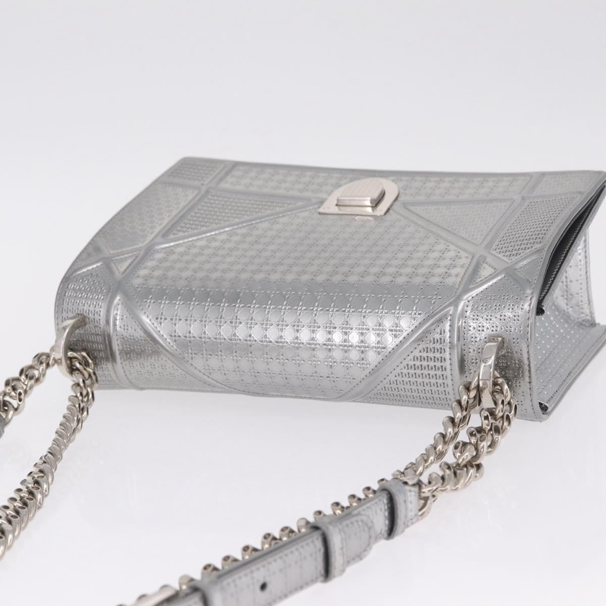 Christian Dior Diorama Flap Patent, Silver, Patent Leather, Handbag