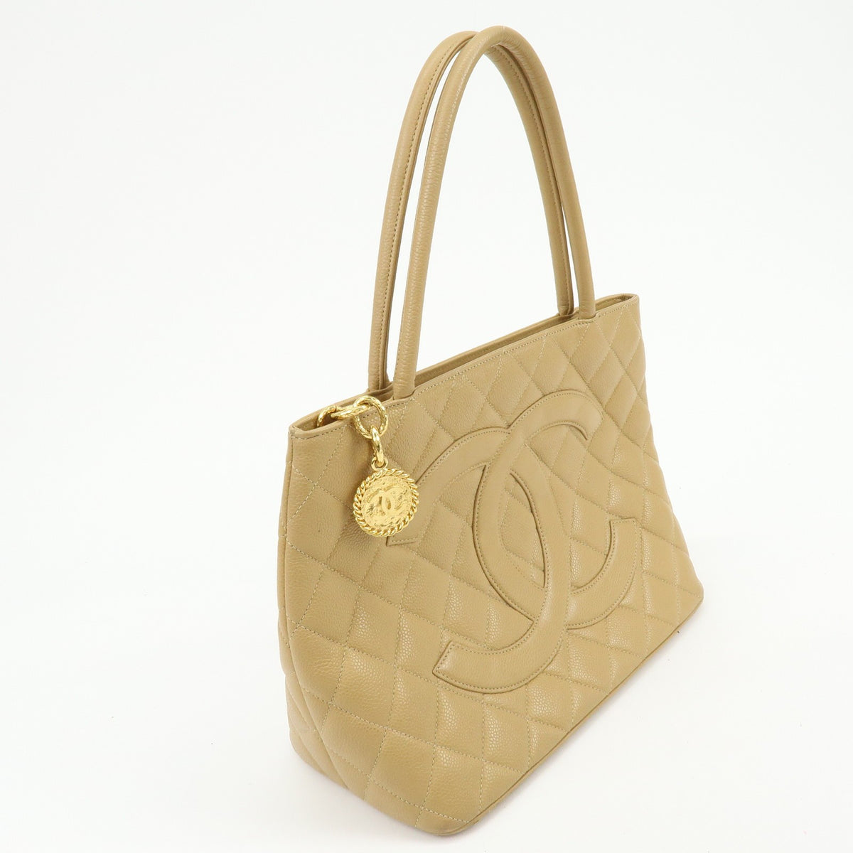 Chanel Medallion Quilted Lambskin, Beige, Calfskin, Tote Bag