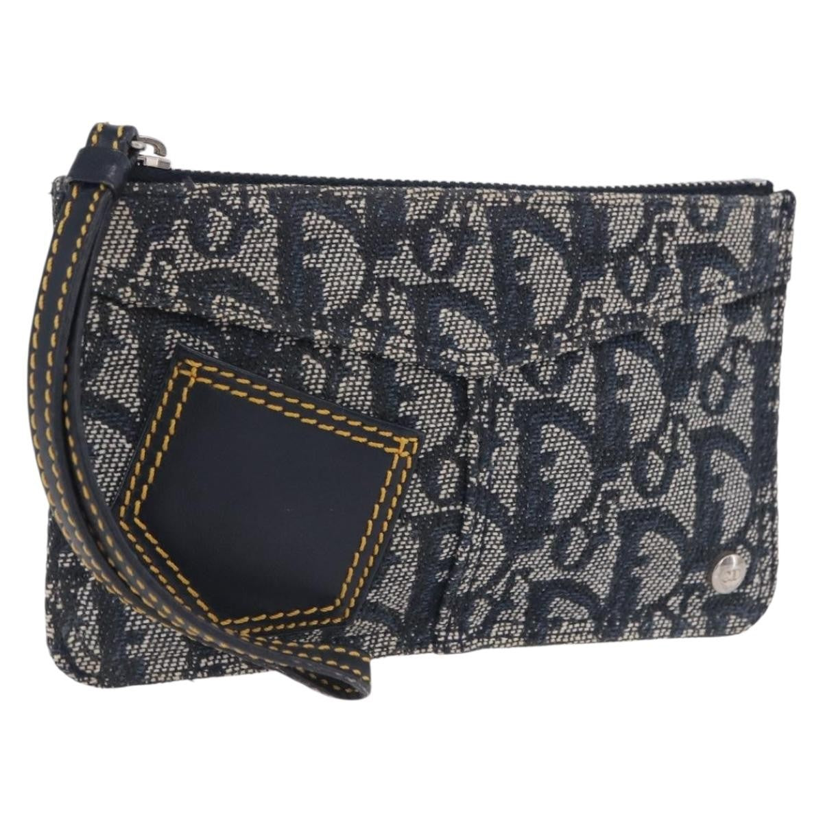 Christian Dior A5 Pouch Oblique Canvas, Navy, Canvas, Clutch