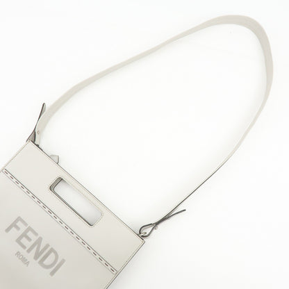 Fendi Logo Cut-Out Handle Shopper Embossed Leather, Gray, Leather, Tote Bag