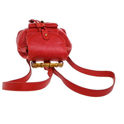 Gucci Vintage Bamboo Leather, Red, Leather, Backpack
