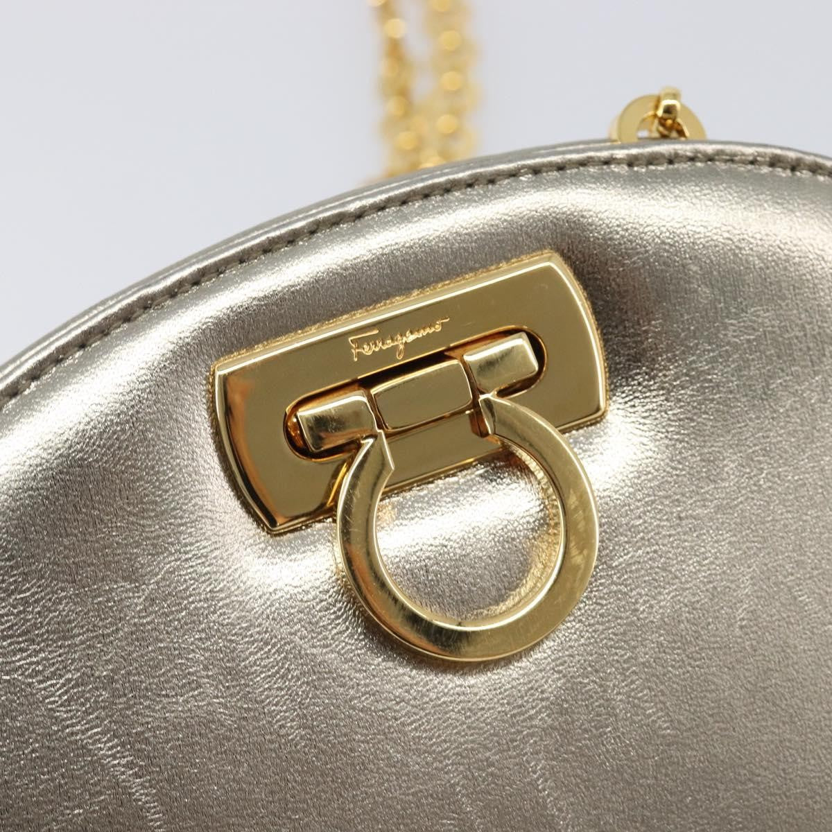 Salvatore Ferragamo Gancini Chain Leather, Gold, Leather, Shoulder Bag