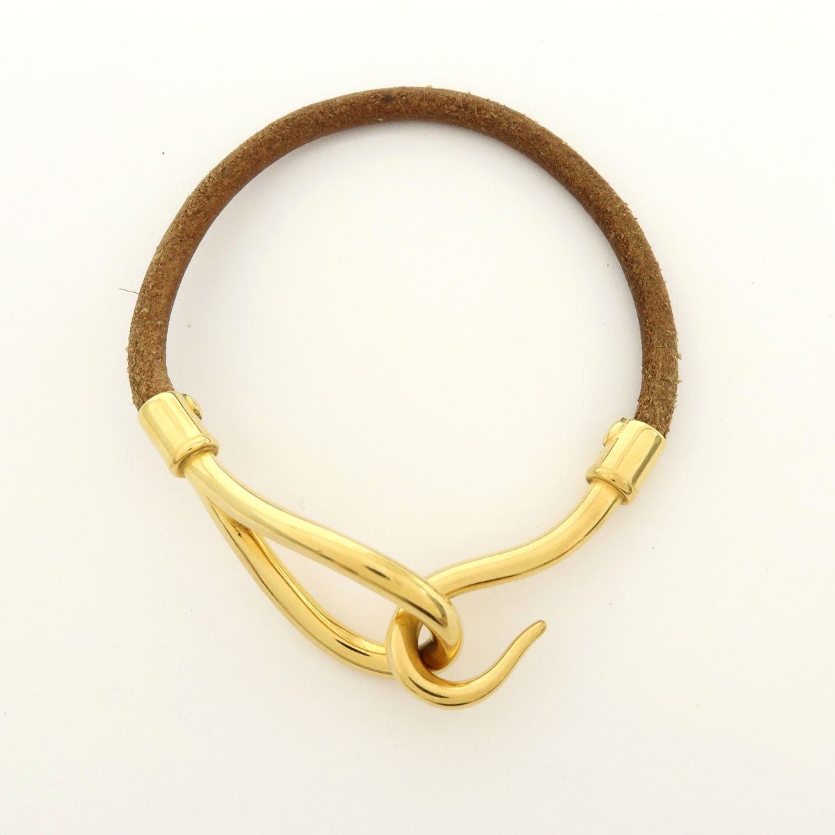 Hermes Jumbo Hook Braided Leather and Metal, Brown, Leather, Bracelet