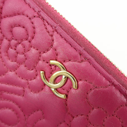 Chanel Zip Around Camellia Patent, Pink, Calfskin, Wallet