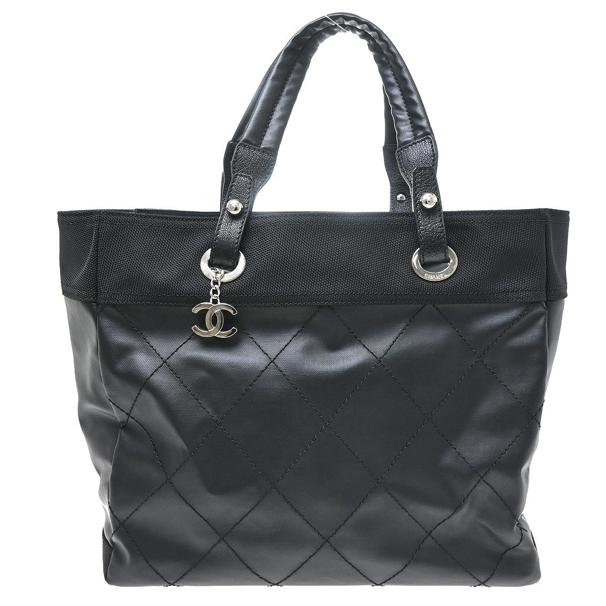 Chanel Biarritz Tote Quilted Coated Canvas, Black, Canvas, Tote Bag