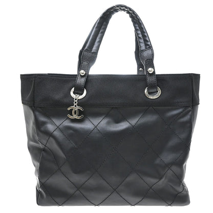 Chanel Biarritz Tote Quilted Coated Canvas, Black, Canvas, Tote Bag