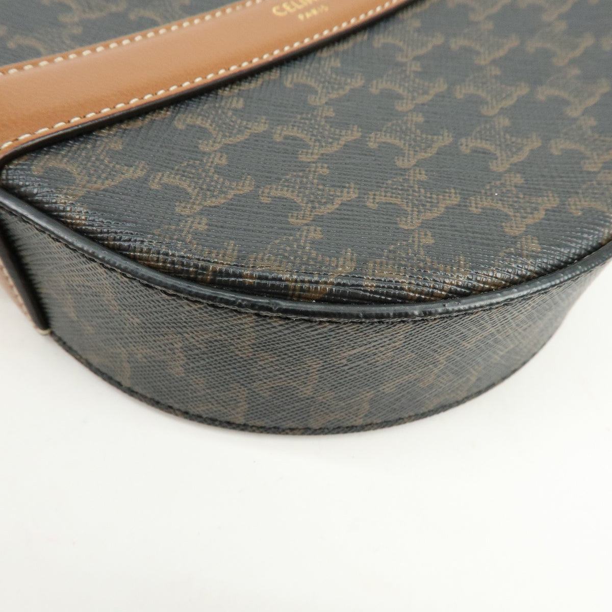Celine Round Purse on Strap Triomphe Coated Canvas, Brown, Canvas, Crossbody Bag