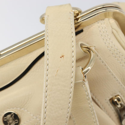 Celine Vintage Kisslock Frame Leather, Beige, Leather, Handbag