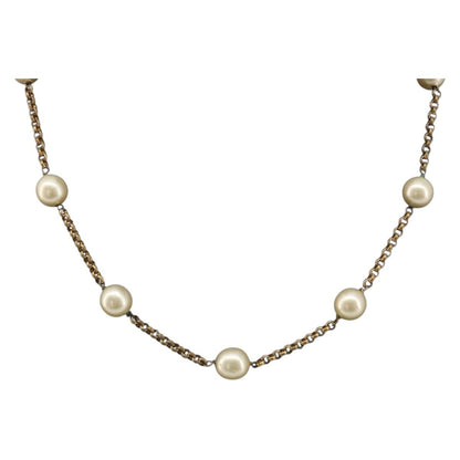 Chanel Pearl Station Metal and Faux Pearl, Gold, Metal, Necklace