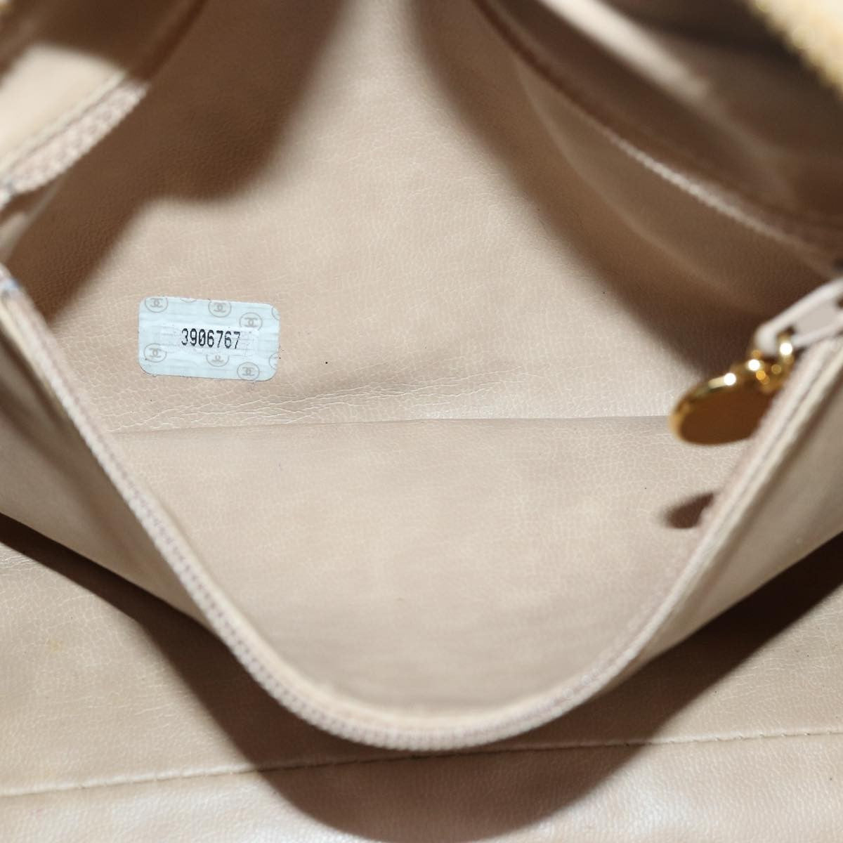 Chanel Square Stitch Toiletry Lambskin, Beige, Leather, Clutch