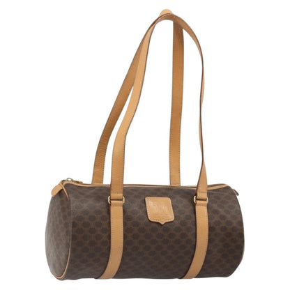 Celine Vintage Barrel Macadam Canvas & Leather, Brown, PVC, Handbag