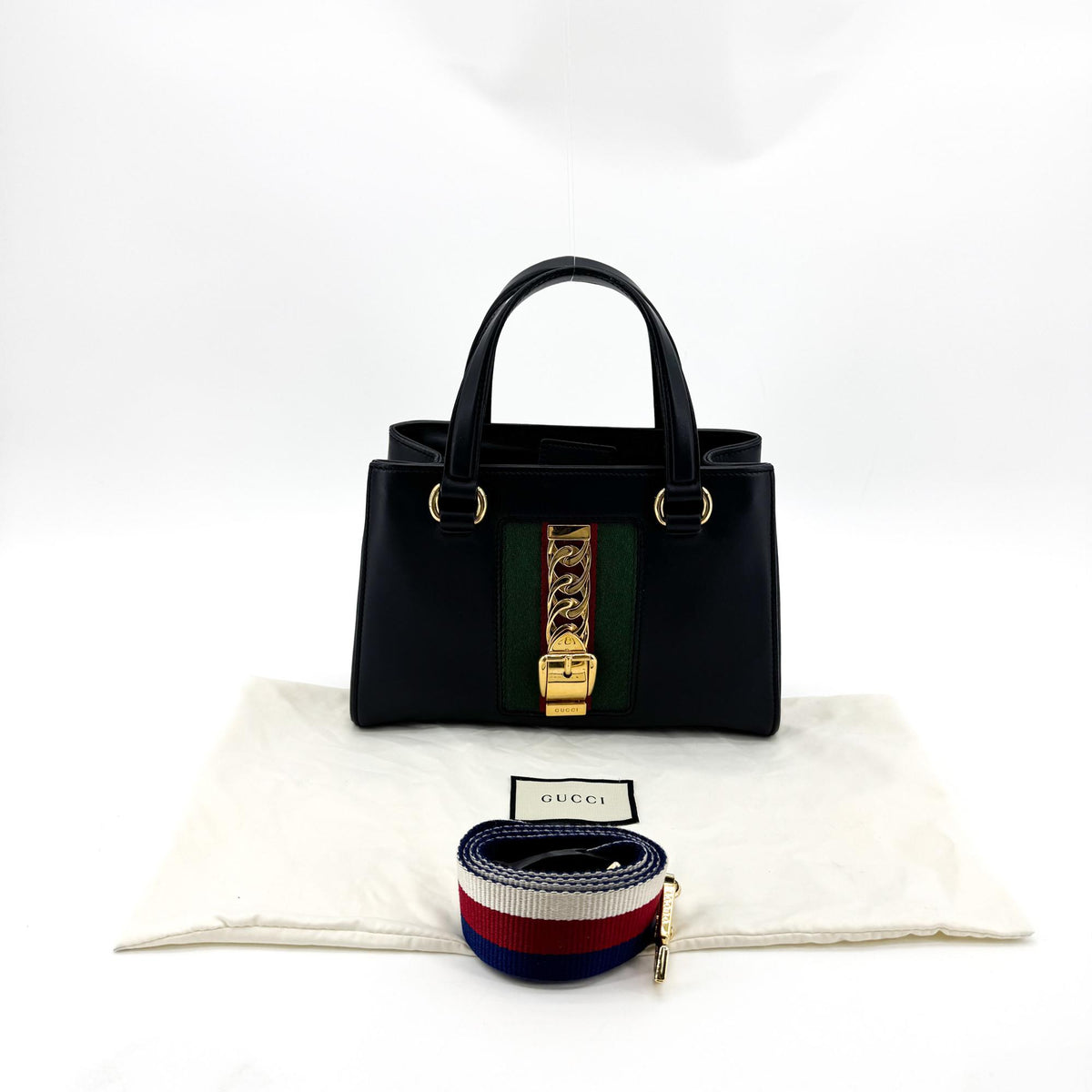 Gucci Sylvie Top Handle Leather, Black, Leather, Handbag