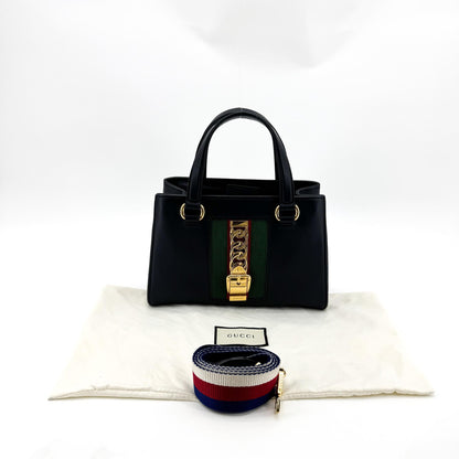 Gucci Sylvie Top Handle Leather, Black, Leather, Handbag