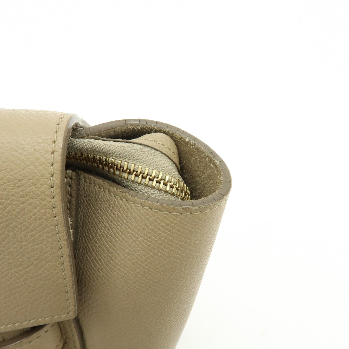 Celine Belt Textured Leather, Beige, Leather, Handbag
