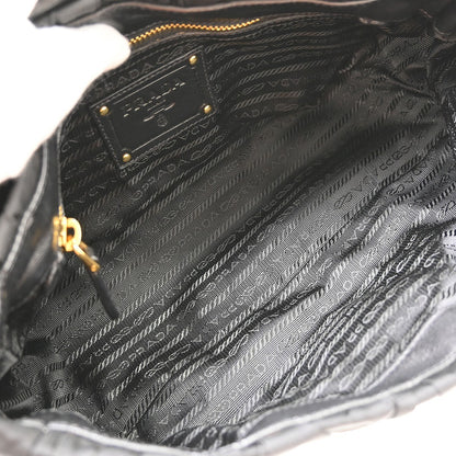 Prada Gaufre Chain Flap Nappa Leather, Black, Nylon, Shoulder Bag