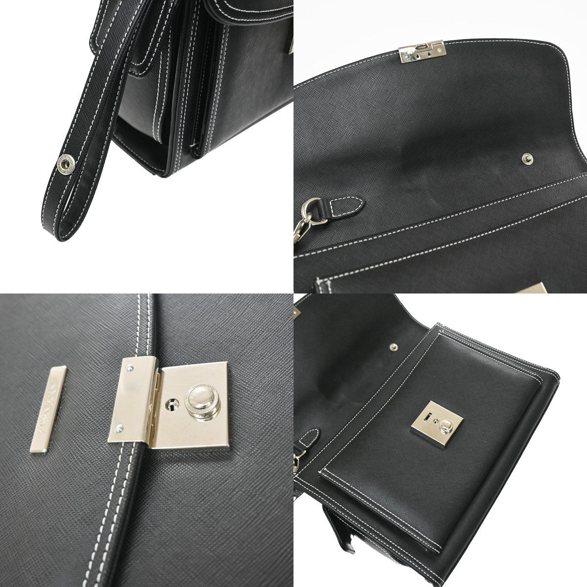 Saint Laurent Front Logo Plaque Convertible Clutch Leather, Black, Leather, Clutch