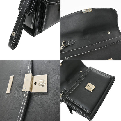 Saint Laurent Front Logo Plaque Convertible Clutch Leather, Black, Leather, Clutch