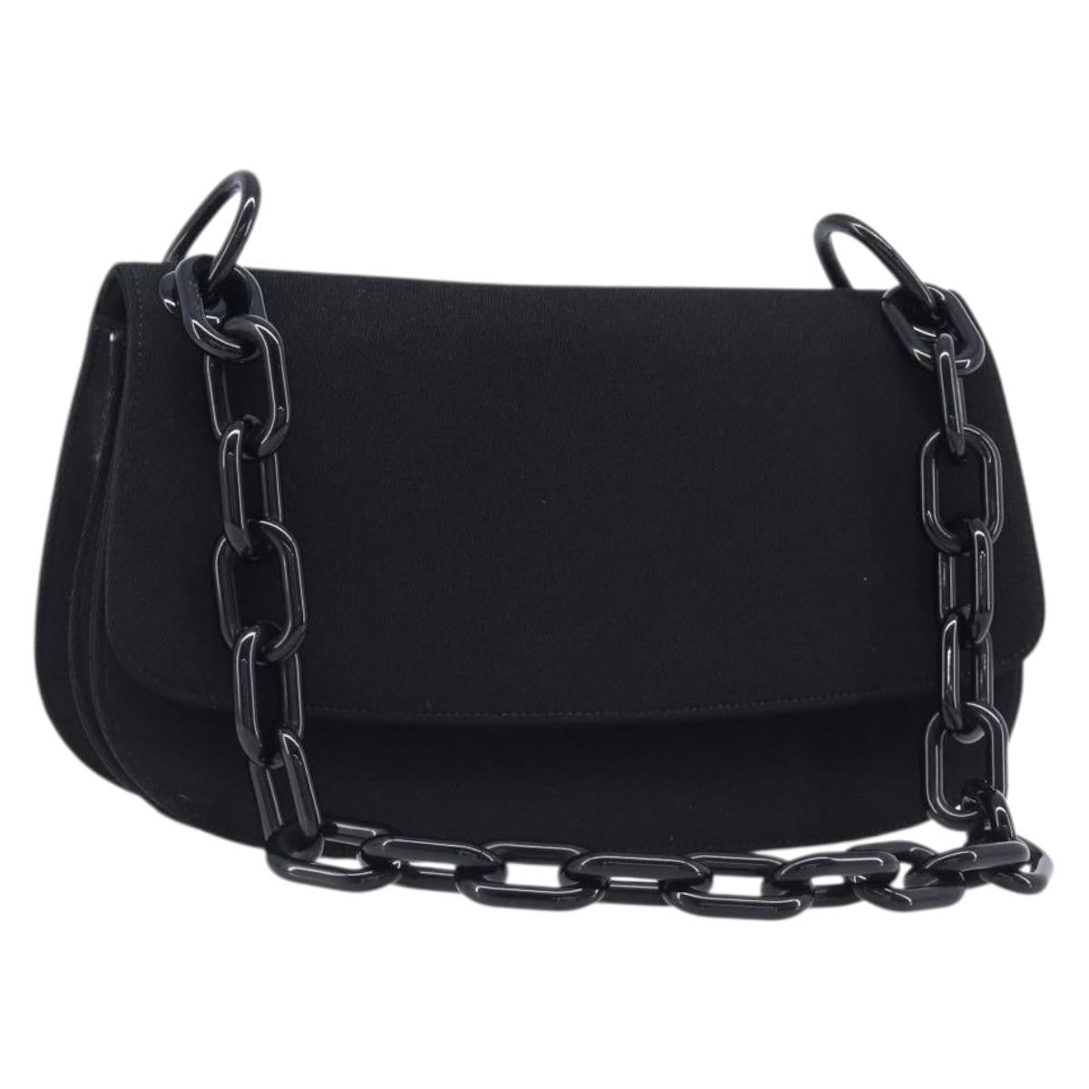 Prada Plastic Chain Flap Bag Canvas, Black, Cotton, Shoulder Bag